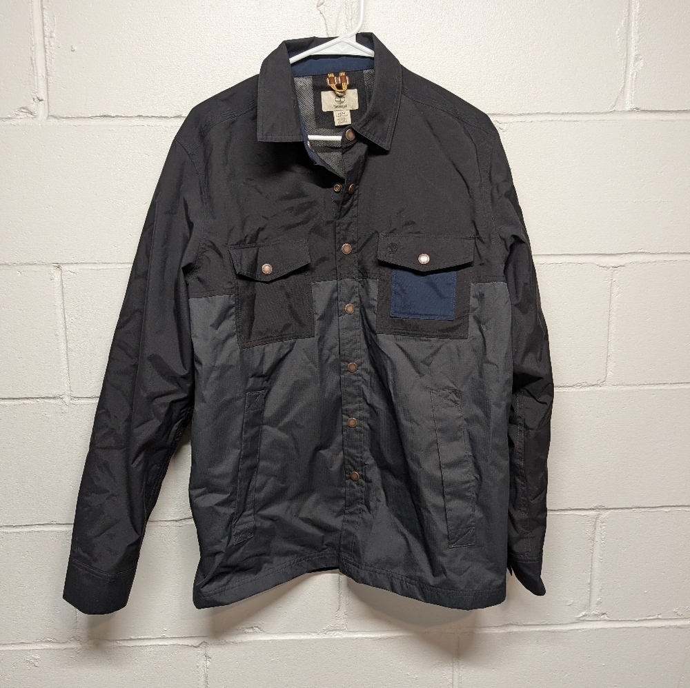 Timberland Men's Black Gray Button Snap Light/Midweight Collared Jacket Medium